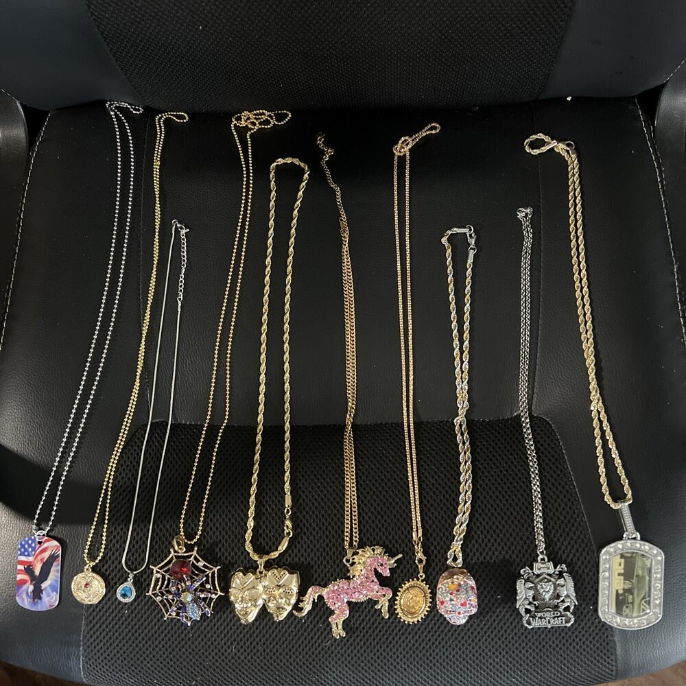 Lot Of 10Necklaces/Pendants X Chains mixed Car,games,animals,pirates, others